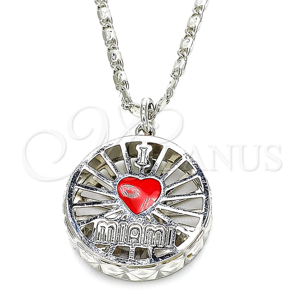 Collares con Dije 04.106.0037.1.18 Rodio Laminado, Diseño de Corazón, con Zirconia Cubica Blanca, Esmaltado Rojo, Rodinado (Grosor 02 MM, 18 Pulgadas de Largo)