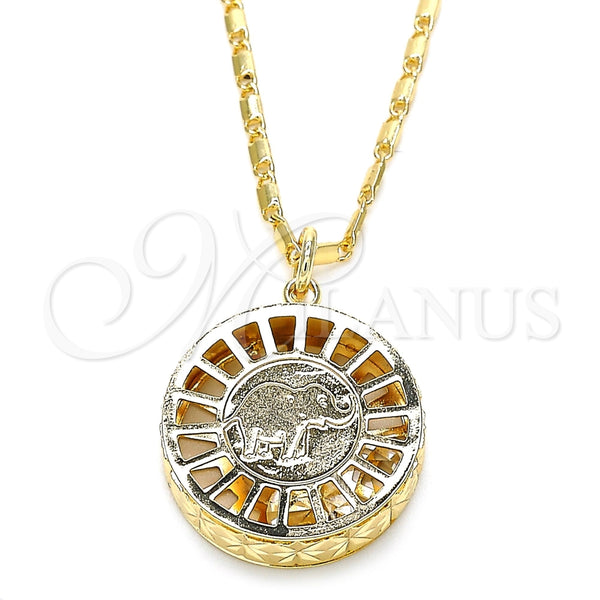 Collares con Dije 04.106.0038.20 Oro Laminado, Diseño de Elefante, con Blanca Zirconia Cubica, Diamantado, Tono Dorado (02 MM Thickness, 20 Inches Length)