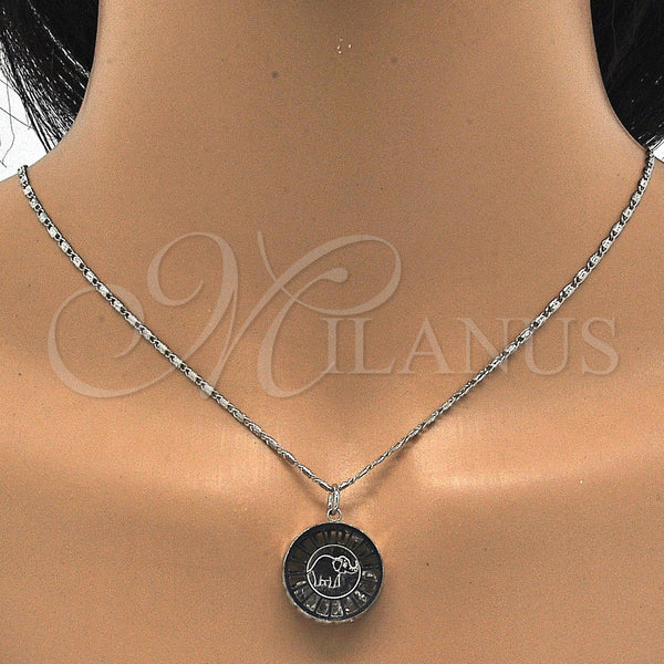 Collares con Dije 04.106.0038.1.18 Rodio Laminado, Diseño de Elefante, con Zirconia Cubica Blanca, Diamantado, Rodinado (Grosor 02 MM, 18 Pulgadas de Largo)