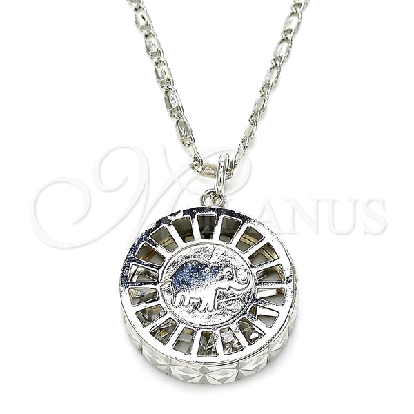 Collares con Dije 04.106.0038.1.18 Rodio Laminado, Diseño de Elefante, con Zirconia Cubica Blanca, Diamantado, Rodinado (Grosor 02 MM, 18 Pulgadas de Largo)