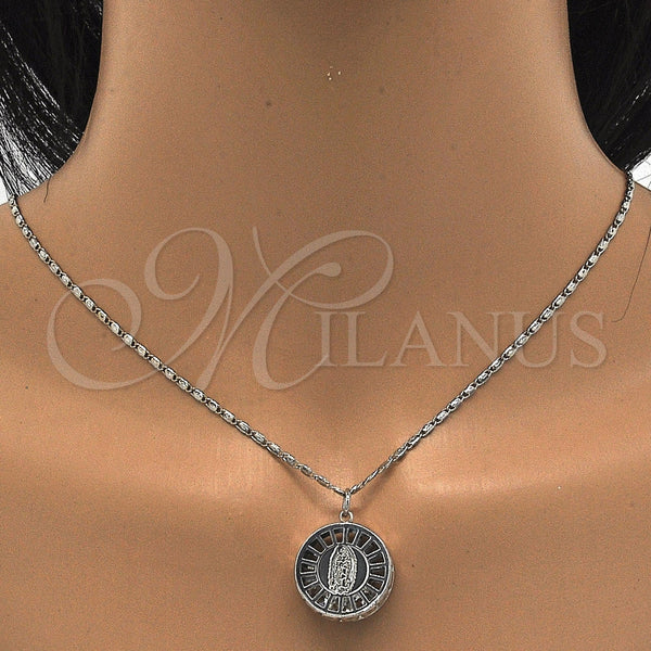 Collares con Dije 04.106.0039.1.20 Rodio Laminado, Diseño de Guadalupe, con Zirconia Cubica Blanca, Diamantado, Rodinado (Grosor 02 MM, 20 Pulgadas de Largo)