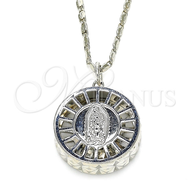 Collares con Dije 04.106.0039.1.20 Rodio Laminado, Diseño de Guadalupe, con Zirconia Cubica Blanca, Diamantado, Rodinado (Grosor 02 MM, 20 Pulgadas de Largo)