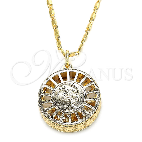Collares con Dije 04.106.0040.20 Oro Laminado, Diseño de Delfín, con Blanca Zirconia Cubica, Pulido, Tono Dorado (02 MM Thickness, 20 Inches Length)