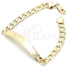 Pulsera con Placa 03.168.0021.08 Oro Laminado, Pulido, Tono Dorado (06 MM Thickness, 8 Inches Length)