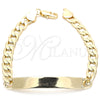 Pulsera con Placa 03.168.0021.08 Oro Laminado, Pulido, Tono Dorado (06 MM Thickness, 8 Inches Length)