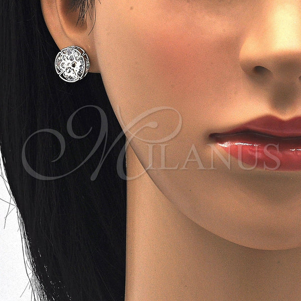 Arete Dormilona 02.106.0017.1 Rodio Laminado, Diseño de Flor, con Zirconia Cubica Blanca, Pulido, Rodinado