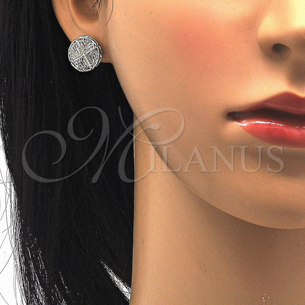 Arete Dormilona 02.106.0021.1 Rodio Laminado, con Zirconia Cubica Blanca, Pulido, Rodinado