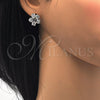 Arete Dormilona 02.106.0025.1 Rodio Laminado, Diseño de Flor, con Zirconia Cubica Blanca, Pulido, Rodinado
