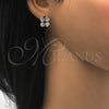Arete Dormilona 02.106.0027.1 Rodio Laminado, Diseño de Mariposa, con Zirconia Cubica Blanca, Pulido, Rodinado