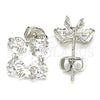 Arete Dormilona 02.106.0027.1 Rodio Laminado, Diseño de Mariposa, con Zirconia Cubica Blanca, Pulido, Rodinado