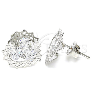 Arete Dormilona 02.106.0028.1 Rodio Laminado, Diseño de Corazón, con Zirconia Cubica Blanca, Pulido, Rodinado