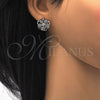 Arete Dormilona 02.106.0030.1 Rodio Laminado, Diseño de Flor, con Zirconia Cubica Blanca, Pulido, Rodinado