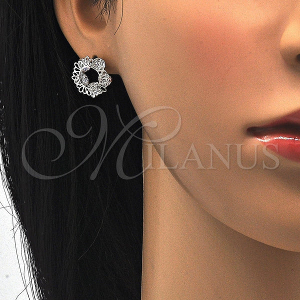 Arete Dormilona 02.106.0031.1 Rodio Laminado, con Zirconia Cubica Blanca, Pulido, Rodinado