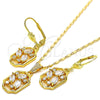 Juego de Arete y Dije de Adulto 10.287.0008 Oro Laminado, con Blanca Zirconia Cubica, Pulido, Tono Dorado