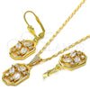 Juego de Arete y Dije de Adulto 10.287.0008 Oro Laminado, con Blanca Zirconia Cubica, Pulido, Tono Dorado
