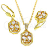 Juego de Arete y Dije de Adulto 10.287.0008 Oro Laminado, con Blanca Zirconia Cubica, Pulido, Tono Dorado