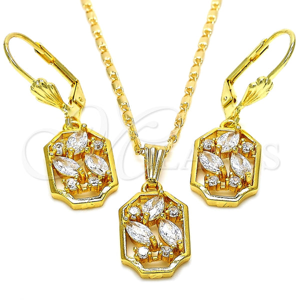 Juego de Arete y Dije de Adulto 10.287.0008 Oro Laminado, con Blanca Zirconia Cubica, Pulido, Tono Dorado