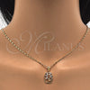 Juego de Arete y Dije de Adulto 10.287.0009 Oro Laminado, Diseño de Oja, con Blanca Zirconia Cubica, Pulido, Tono Dorado