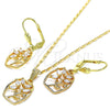Juego de Arete y Dije de Adulto 10.287.0009 Oro Laminado, Diseño de Oja, con Blanca Zirconia Cubica, Pulido, Tono Dorado
