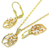 Juego de Arete y Dije de Adulto 10.287.0009 Oro Laminado, Diseño de Oja, con Blanca Zirconia Cubica, Pulido, Tono Dorado