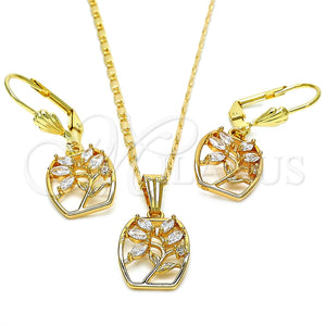 Juego de Arete y Dije de Adulto 10.287.0009 Oro Laminado, Diseño de Oja, con Blanca Zirconia Cubica, Pulido, Tono Dorado