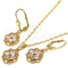 Juego de Arete y Dije de Adulto 10.287.0012 Oro Laminado, con Blanca Zirconia Cubica, Pulido, Tono Dorado
