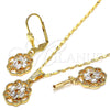 Juego de Arete y Dije de Adulto 10.287.0012 Oro Laminado, con Blanca Zirconia Cubica, Pulido, Tono Dorado
