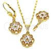 Juego de Arete y Dije de Adulto 10.287.0012 Oro Laminado, con Blanca Zirconia Cubica, Pulido, Tono Dorado