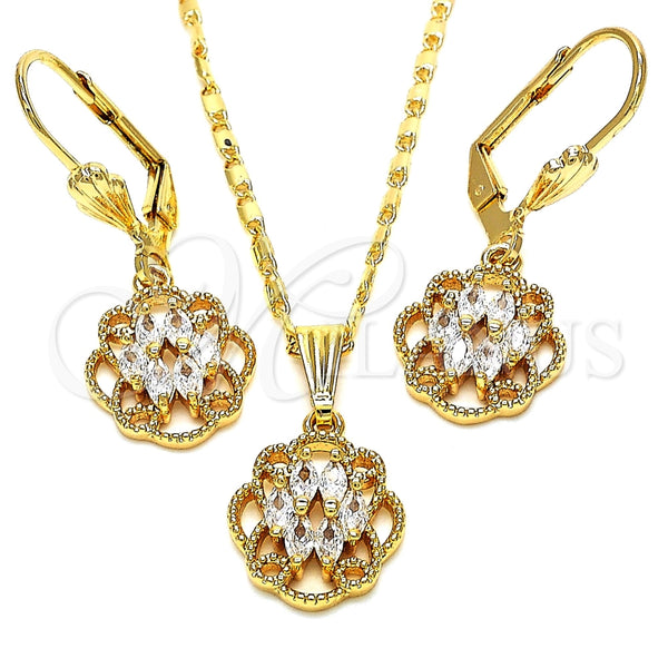 Juego de Arete y Dije de Adulto 10.287.0012 Oro Laminado, con Blanca Zirconia Cubica, Pulido, Tono Dorado