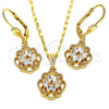 Juego de Arete y Dije de Adulto 10.287.0012 Oro Laminado, con Blanca Zirconia Cubica, Pulido, Tono Dorado