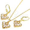 Juego de Arete y Dije de Adulto 10.287.0022 Oro Laminado, Diseño de Corazón y Gota, con Blanca Zirconia Cubica, Pulido, Tono Dorado