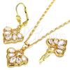 Juego de Arete y Dije de Adulto 10.287.0022 Oro Laminado, Diseño de Corazón y Gota, con Blanca Zirconia Cubica, Pulido, Tono Dorado