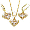Juego de Arete y Dije de Adulto 10.287.0022 Oro Laminado, Diseño de Corazón y Gota, con Blanca Zirconia Cubica, Pulido, Tono Dorado