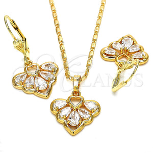 Juego de Arete y Dije de Adulto 10.287.0022 Oro Laminado, Diseño de Corazón y Gota, con Blanca Zirconia Cubica, Pulido, Tono Dorado