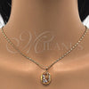 Juego de Arete y Dije de Adulto 10.287.0024 Oro Laminado, Diseño de Oja, con Blanca Zirconia Cubica, Pulido, Tono Dorado
