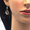Juego de Arete y Dije de Adulto 10.287.0024 Oro Laminado, Diseño de Oja, con Blanca Zirconia Cubica, Pulido, Tono Dorado