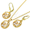 Juego de Arete y Dije de Adulto 10.287.0024 Oro Laminado, Diseño de Oja, con Blanca Zirconia Cubica, Pulido, Tono Dorado