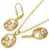 Juego de Arete y Dije de Adulto 10.287.0024 Oro Laminado, Diseño de Oja, con Blanca Zirconia Cubica, Pulido, Tono Dorado