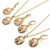 Juego de Arete y Dije de Adulto 10.287.0024 Oro Laminado, Diseño de Oja, con Blanca Zirconia Cubica, Pulido, Tono Dorado