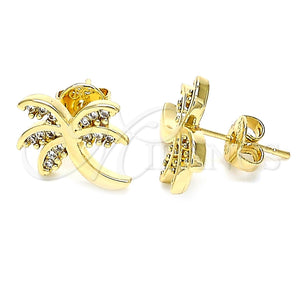 Arete Dormilona 02.195.0094 Oro Laminado, Diseño de Ãrbol, con Blanca Zirconia Cubica, Pulido, Tono Dorado