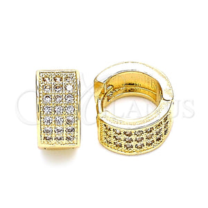 Argolla Huggie 02.195.0096.12 Oro Laminado, con Blanca Micro Pave, Pulido, Tono Dorado