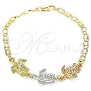 Pulsera Elegante 03.63.1871.1.07 Oro Laminado, Diseño de Tortuga, Pulido, Tres Tonos (04 MM Thickness, 7 Inches Length)