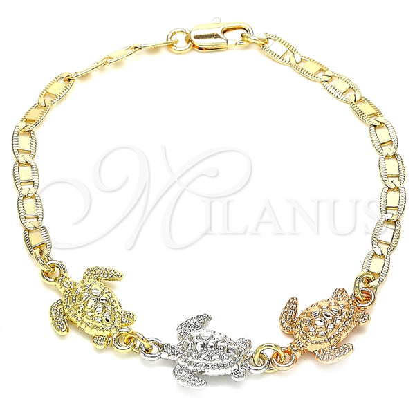Pulsera Elegante 03.63.1871.1.07 Oro Laminado, Diseño de Tortuga, Pulido, Tres Tonos (04 MM Thickness, 7 Inches Length)