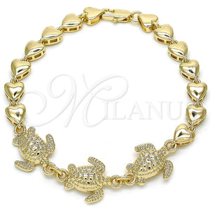 Pulsera Elegante 03.63.1873.08 Oro Laminado, Diseño de Tortuga y Corazón, Pulido, Tono Dorado (07 MM Thickness, 8 Inches Length)