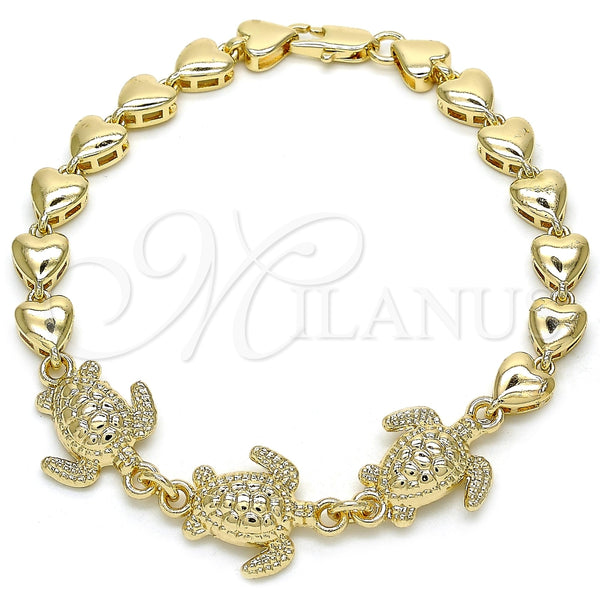 Pulsera Elegante 03.63.1873.08 Oro Laminado, Diseño de Tortuga y Corazón, Pulido, Tono Dorado (07 MM Thickness, 8 Inches Length)