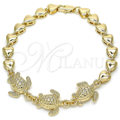 Pulsera Elegante 03.63.1873.08 Oro Laminado, Diseño de Tortuga y Corazón, Pulido, Tono Dorado (07 MM Thickness, 8 Inches Length)