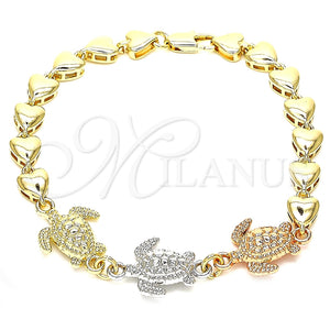 Pulsera Elegante 03.63.1873.1.08 Oro Laminado, Diseño de Elefante y Corazón, Pulido, Tres Tonos (07 MM Thickness, 8 Inches Length)