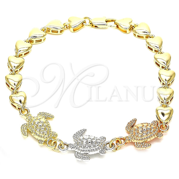 Pulsera Elegante 03.63.1873.1.08 Oro Laminado, Diseño de Elefante y Corazón, Pulido, Tres Tonos (07 MM Thickness, 8 Inches Length)