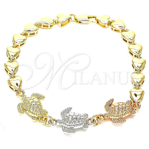 Pulsera Elegante 03.63.1873.1.08 Oro Laminado, Diseño de Elefante y Corazón, Pulido, Tres Tonos (07 MM Thickness, 8 Inches Length)