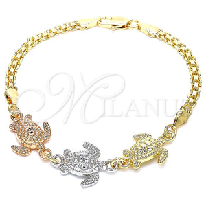 Pulsera Elegante 03.63.1874.1.07 Oro Laminado, Diseño de Tortuga, Pulido, Tres Tonos (04 MM Thickness, 7 Inches Length)